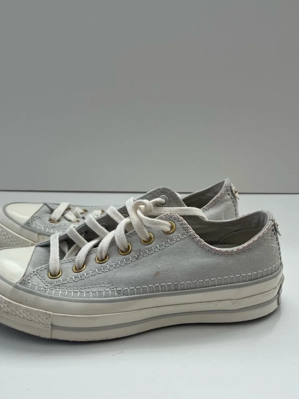Converse Light Gray Low-Top Canvas Sneakers with Cream Laces